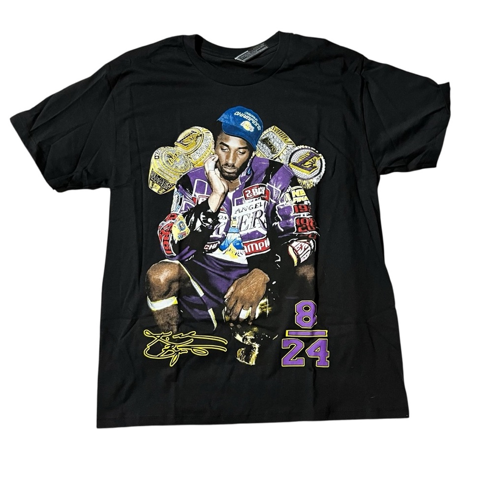 Black Graphic Short Sleeve Tee with Purple & Yellow Accents